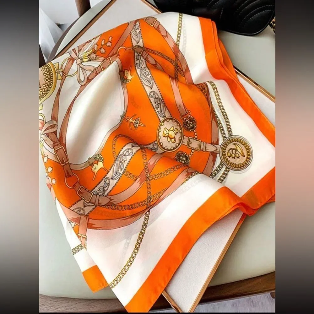 Vibrant Orange and White Scarf N877